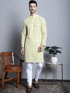 Men's Yellow Embroidered Kurtas.-KO-699Yellow