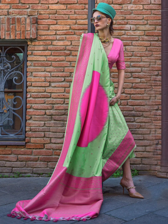 Saree Mall Women's Soft  Light Green Woven Design Designer Saree With Blouse Piece-KOCHE352005