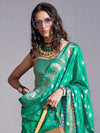 Saree Mall Women's  Blend Teal Green Woven Design Handloom Saree With Blouse Piece-KODAI364001