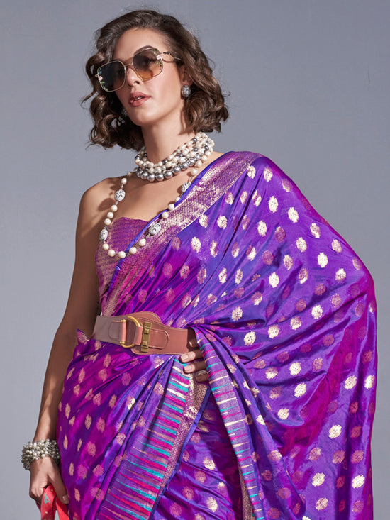 Saree Mall Women's  Blend Purple Woven Design Handloom Saree With Blouse Piece-KODAI364002