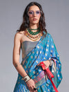 Saree Mall Women's  Blend Teal Blue Woven Design Handloom Saree With Blouse Piece-KODAI364003