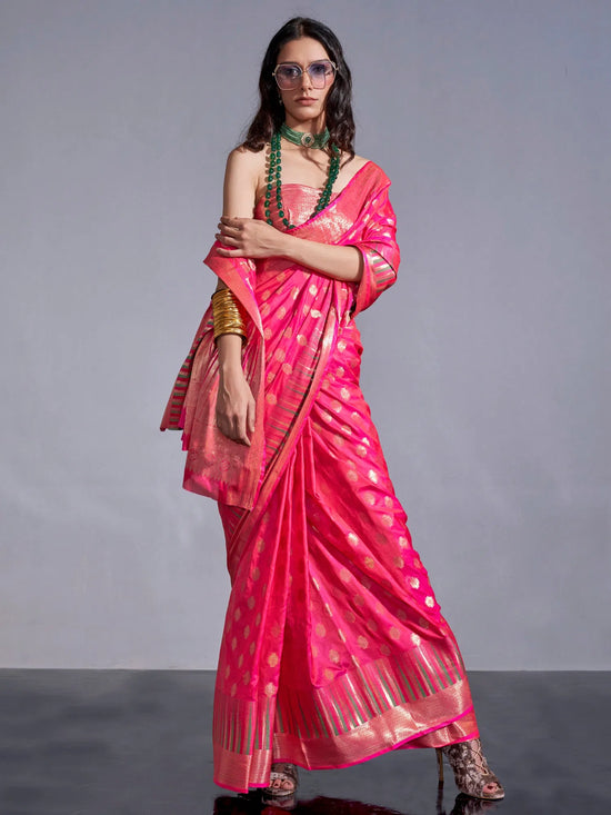 Saree Mall Women's  Blend Pink Woven Design Handloom Saree With Blouse Piece-KODAI364006