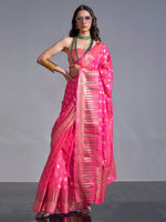 Saree Mall Women's  Blend Pink Woven Design Handloom Saree With Blouse Piece-KODAI364006