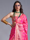 Saree Mall Women's  Blend Pink Woven Design Handloom Saree With Blouse Piece-KODAI364006