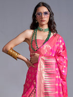 Saree Mall Women's  Blend Pink Woven Design Handloom Saree With Blouse Piece-KODAI364006