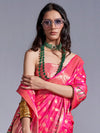 Saree Mall Women's  Blend Pink Woven Design Handloom Saree With Blouse Piece-KODAI364006