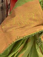 Saree Mall Women's  Blend Lime Green Woven Design Designer Saree With Blouse Piece-KOKRO308001