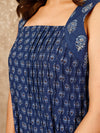 Komarri U Elegant Indigo Printed Pin Tuks Cotton Dress -Navy Blue-KOM-DRS-132