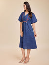 Komarri U Elegant Indigo Block Print Cotton Dress-KOM-DRS-134