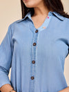 Komarri U  Elegant Tencele Denim Button Down Shirt Dress With Roll Up Sleeves- Blue-KOM-DRS-137