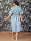 Komarri U Chic Tencele Denim Kimono Styled Panel Dress With Pockets With Metal Buttons-Blue-KOM-DRS-143