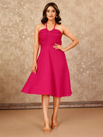 Komarri U Elegant  Braided Halter Neck Gathered Bustier Fit & Flare Cotton Dress- Pink-KOM-DRS-147