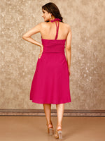 Komarri U Elegant  Braided Halter Neck Gathered Bustier Fit & Flare Cotton Dress- Pink-KOM-DRS-147