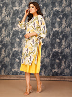 Komarri U Stylish Spagetti Viscose Slub Dress With Printed Overlays-Multi-KOM-DRS-150