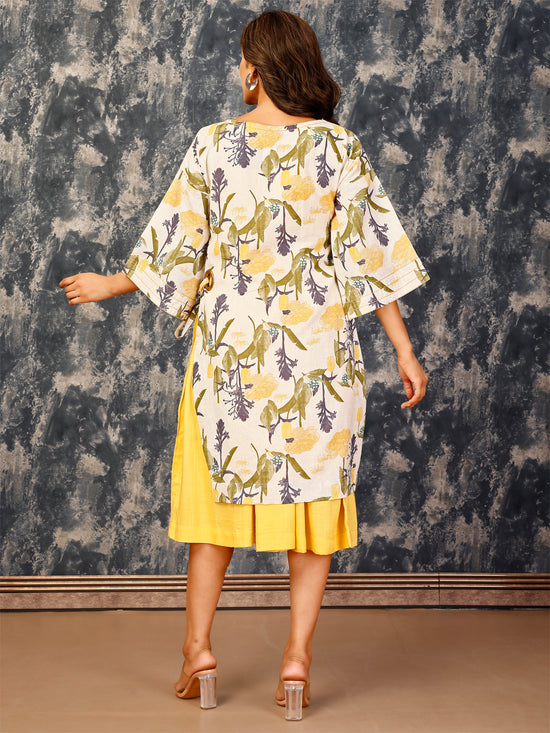 Komarri U Stylish Spagetti Viscose Slub Dress With Printed Overlays-Multi-KOM-DRS-150