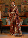 Saree Mall Women's  Blend Brown Woven Design Designer Saree With Blouse Piece-KONA298005