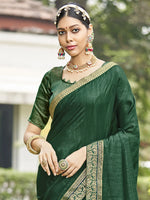 Saree Mall Women's Vichitra  Green Embellished Designer Saree With Blouse Piece-KONKA81592