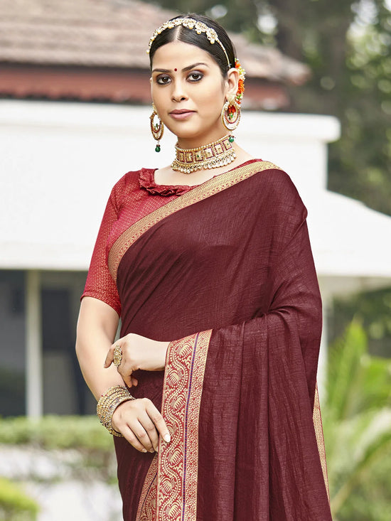 Saree Mall Women's Vichitra  Brown Embellished Designer Saree With Blouse Piece-KONKA81594