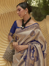 Saree Mall Women's Nylon Grey Woven Design Designer Saree With Blouse Piece-KORVAI264006