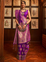 Saree Mall Women's  Blend Purple Woven Design Handloom Saree With Blouse Piece-KOSMIC270001