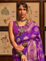 Saree Mall Women's  Blend Purple Woven Design Handloom Saree With Blouse Piece-KOSMIC270001