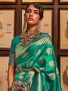 Saree Mall Women's  Blend Teal Blue Woven Design Handloom Saree With Blouse Piece-KOSMIC270005