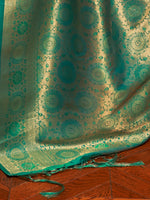 Saree Mall Women's  Blend Teal Blue Woven Design Handloom Saree With Blouse Piece-KOSMIC270005