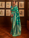 Saree Mall Women's  Blend Teal Blue Woven Design Handloom Saree With Blouse Piece-KOSMIC270005