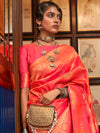 Saree Mall Women's  Blend Peach Woven Design Handloom Saree With Blouse Piece-KOSMIC270006