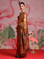 Saree Mall Women's  Blend Camel Brown Printed Designer Saree With Blouse Piece-KOZI107B