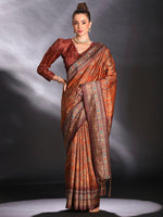 Saree Mall Women's Cotton Blend Rust Printed Designer Saree With Blouse Piece-KOZI202