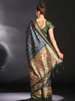 Saree Mall Women's Cotton Blend Teal Blue Printed Designer Saree With Blouse Piece-KOZI203