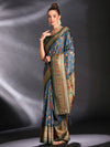 Saree Mall Women's Cotton Blend Teal Blue Printed Designer Saree With Blouse Piece-KOZI203