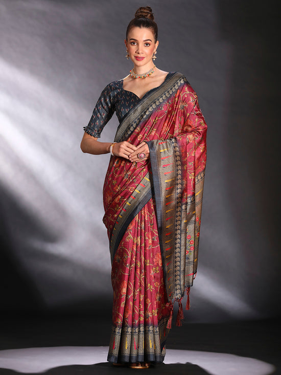 Saree Mall Women's Cotton Blend Maroon Printed Designer Saree With Blouse Piece-KOZI204