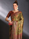 Saree Mall Women's Cotton Blend Olive Printed Designer Saree With Blouse Piece-KOZI206