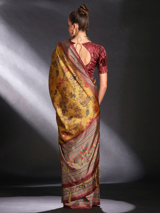 Saree Mall Women's Cotton Blend Mustard Printed Designer Saree With Blouse Piece-KOZI207