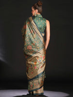 Saree Mall Women's Cotton Blend Sea Green Printed Designer Saree With Blouse Piece-KOZI208