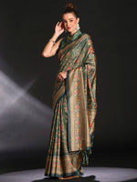 Saree Mall Women's Cotton Blend Sea Green Printed Designer Saree With Blouse Piece-KOZI208