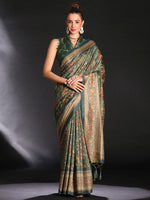 Saree Mall Women's Cotton Blend Sea Green Printed Designer Saree With Blouse Piece-KOZI208