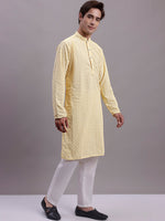 Men's Yellow Chikankari Embroidered and Sequence Kurta-KO-5000Yellow