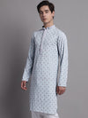 Men's Blue Chikankari Embroidered and Sequence Kurta-KO-5001Blue