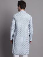 Men's Blue Chikankari Embroidered and Sequence Kurta-KO-5001Blue