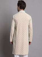 Men's Peach Chikankari Embroidered and Sequence Kurta-KO-5001Peach