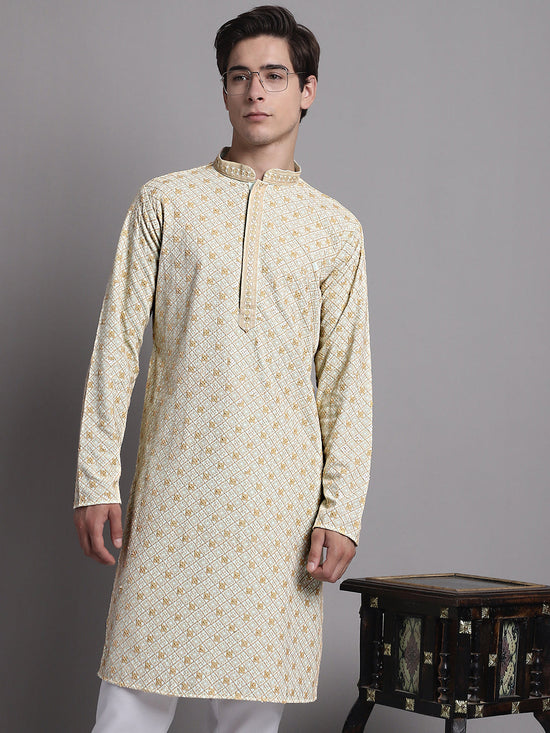 Men's Light Green Chikankari Embroidered and Sequence Kurta-KO-5001Pista