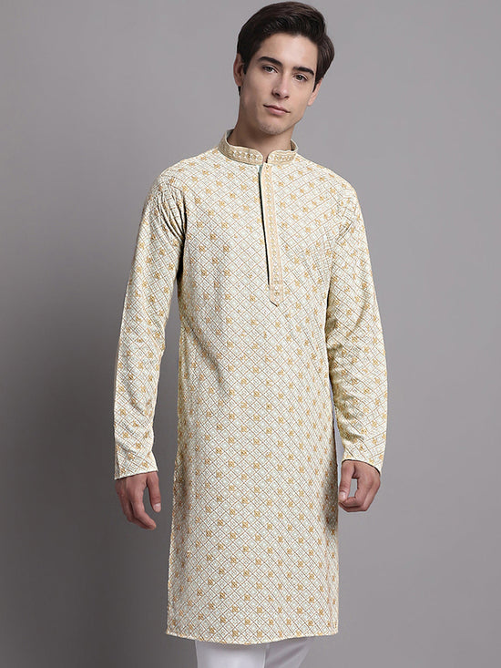 Men's Light Green Chikankari Embroidered and Sequence Kurta-KO-5001Pista