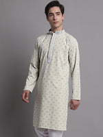 Men's Yellow Chikankari Embroidered and Sequence Kurta-KO-5001Yellow