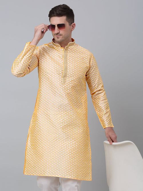 Men's Golden Collar Embroidered Kurta.-KO-5002Golden