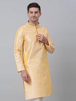 Men's Golden Collar Embroidered Kurta.-KO-5002Golden