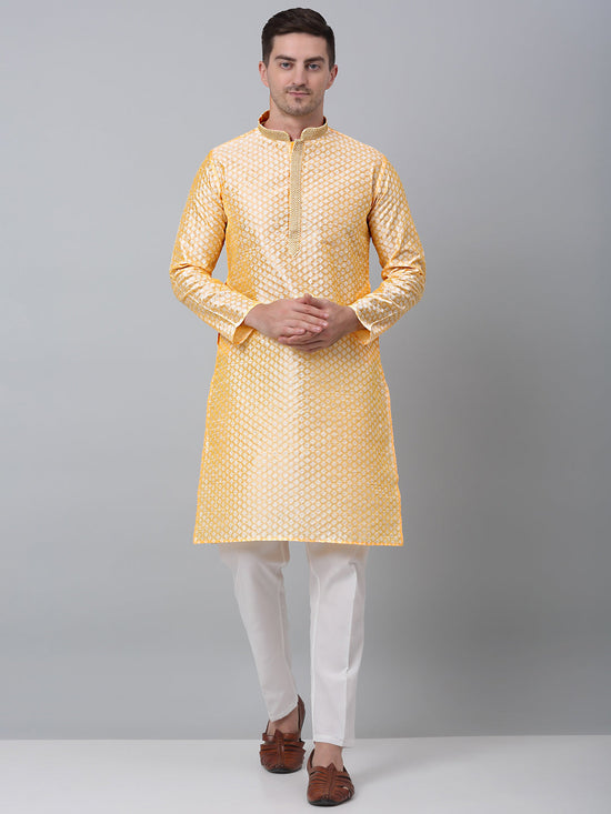 Men's Golden Collar Embroidered Kurta.-KO-5002Golden