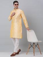 Men's Golden Collar Embroidered Kurta.-KO-5002Golden